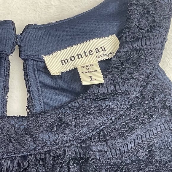 Monteau Lace Blouse Women's Size Large Sleeveless Layered Navy Blue Professional - Picture 4 of 10